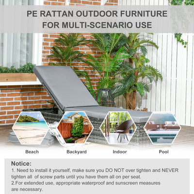 Outsunny PE Rattan Sun Lounger, Five-level Adjustable Recliner Bed Chair with Soft Padded Cushion for Patio, Garden, Mixed Grey 