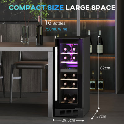 HOMCOM 16 Bottle Dual Zone 5-18\'e2\'84\'83 Wine Fridge - Black 