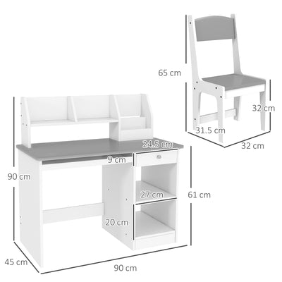 ZONEKIZ Two-Piece Kids Desk and Chair Set with Storage, for Ages 5-8 Years - Grey 