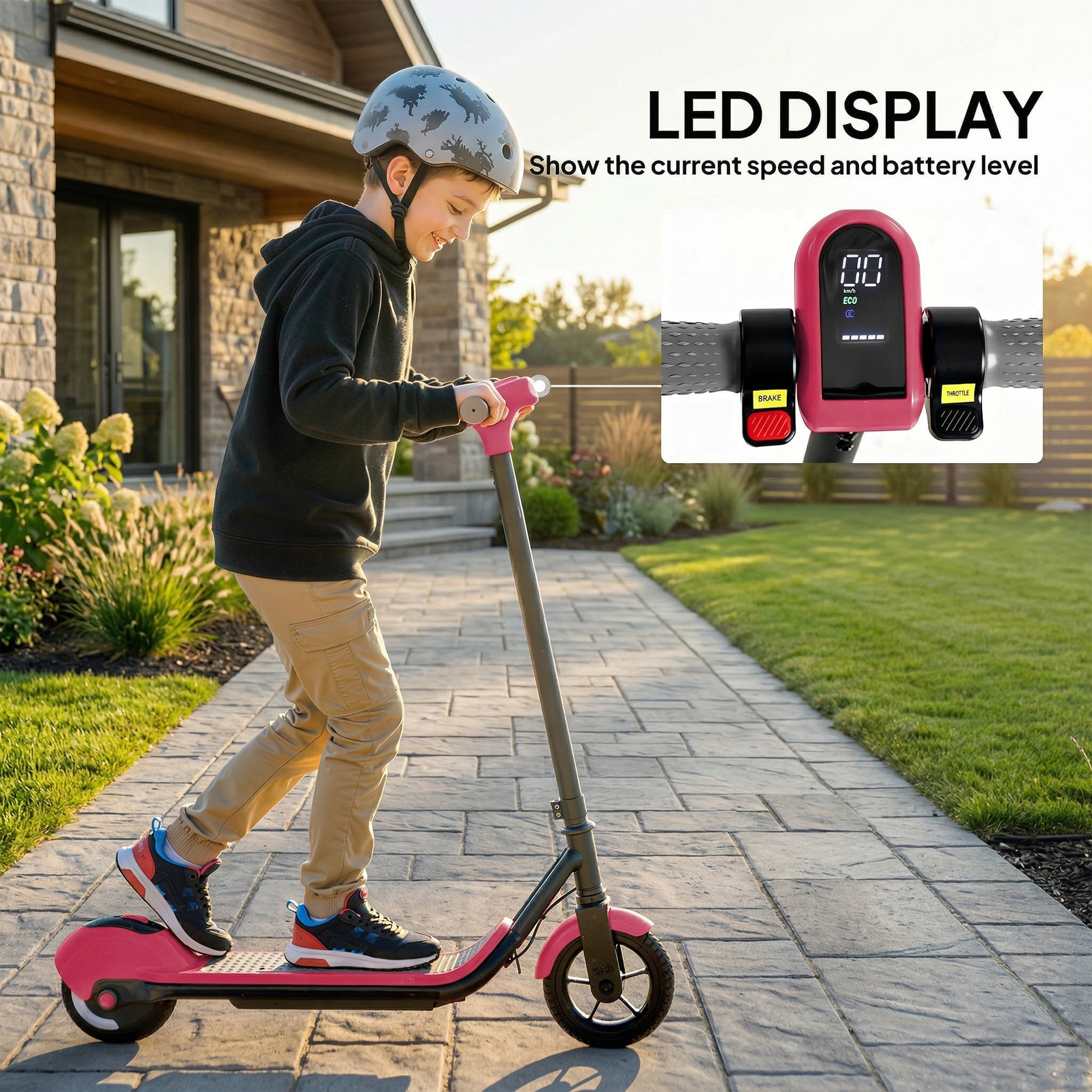 SPORTNOW Electric Scooter for Kids, with LED Display, Pink 