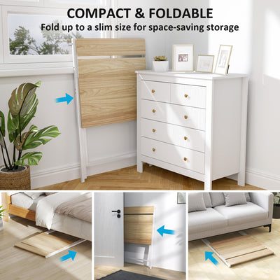 HOMCOM 70 cm Folding Computer Desk with Monitor Shelf - Natural Wood Finish 