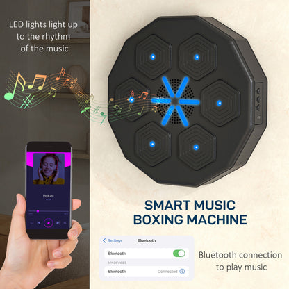 SPORTNOW Music Boxing Machine with Bluetooth Connection and LED Light Smart, Wall Mounted for Punching Beat Boxing Training 