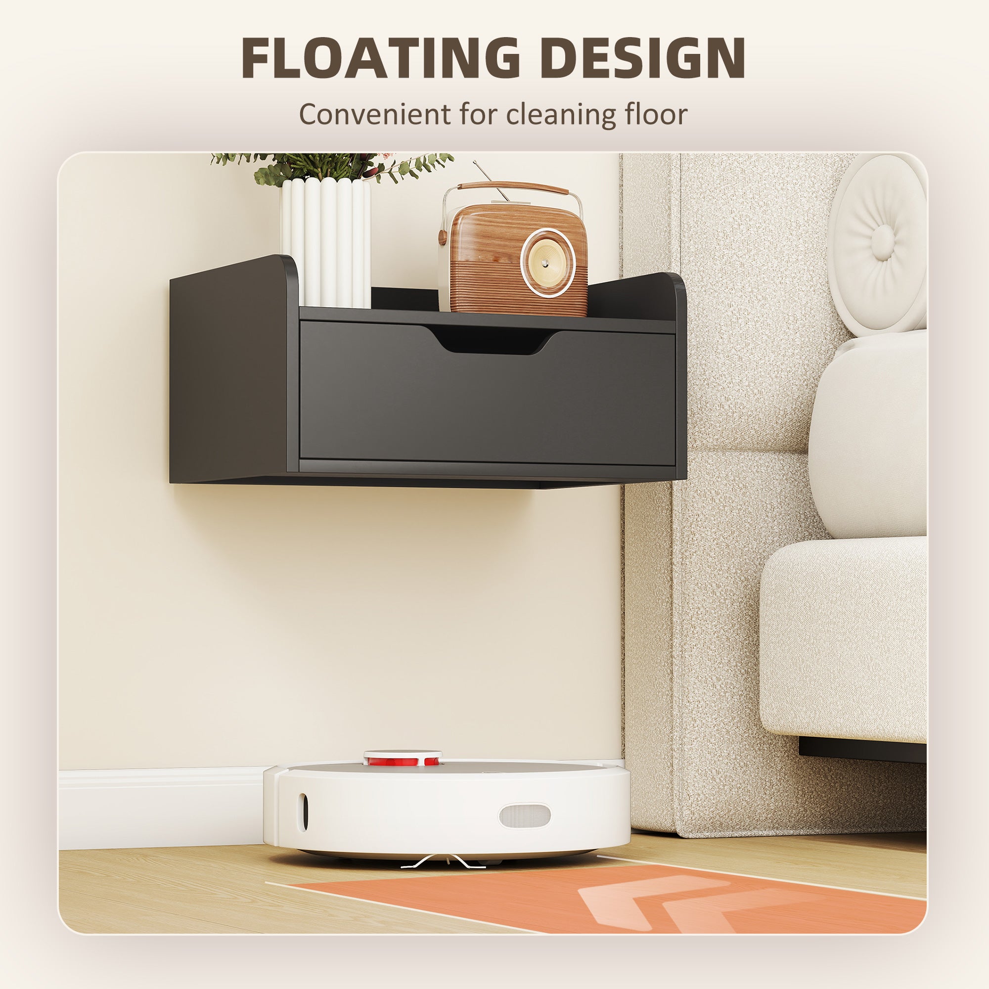 HOMCOM Floating Nightstands Set of 2, Wall Mounted Bedside Table with Drawer for Bedroom, Black 