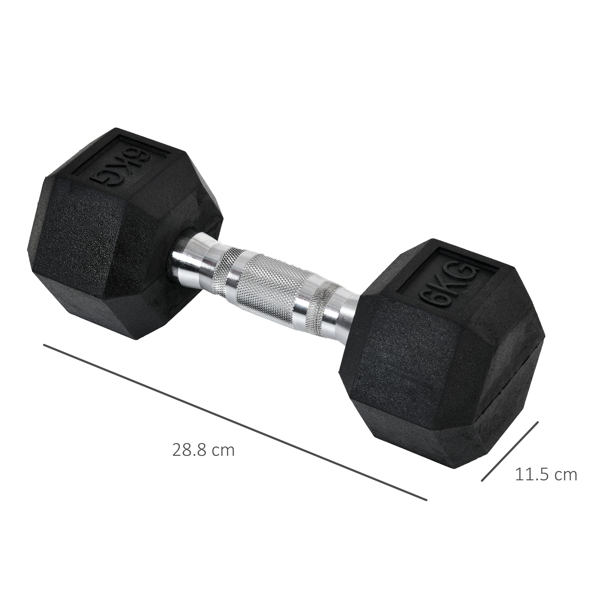 HOMCOM 2x6kg Hex Dumbbells Set Rubber Dumbbells Weight Lifting Equipment Fitness Home Gym 