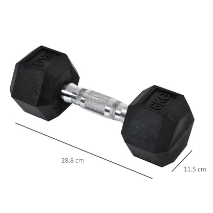 HOMCOM 2x6kg Hex Dumbbells Set Rubber Dumbbells Weight Lifting Equipment Fitness Home Gym 