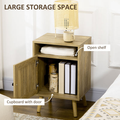 HOMCOM Bedside Table with Rattan Element, Side End Table with Shelf and Cupboard, 39cmx35cmx60cm, Natural 