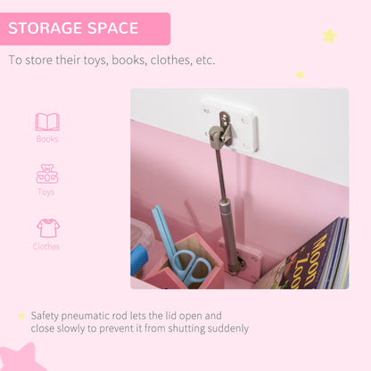 HOMCOM 2 In 1 Wooden Toy Box, Seat Storage Bench, Storage Chest Cabinet Organiser with Safety Pneumatic Rod, Pink 