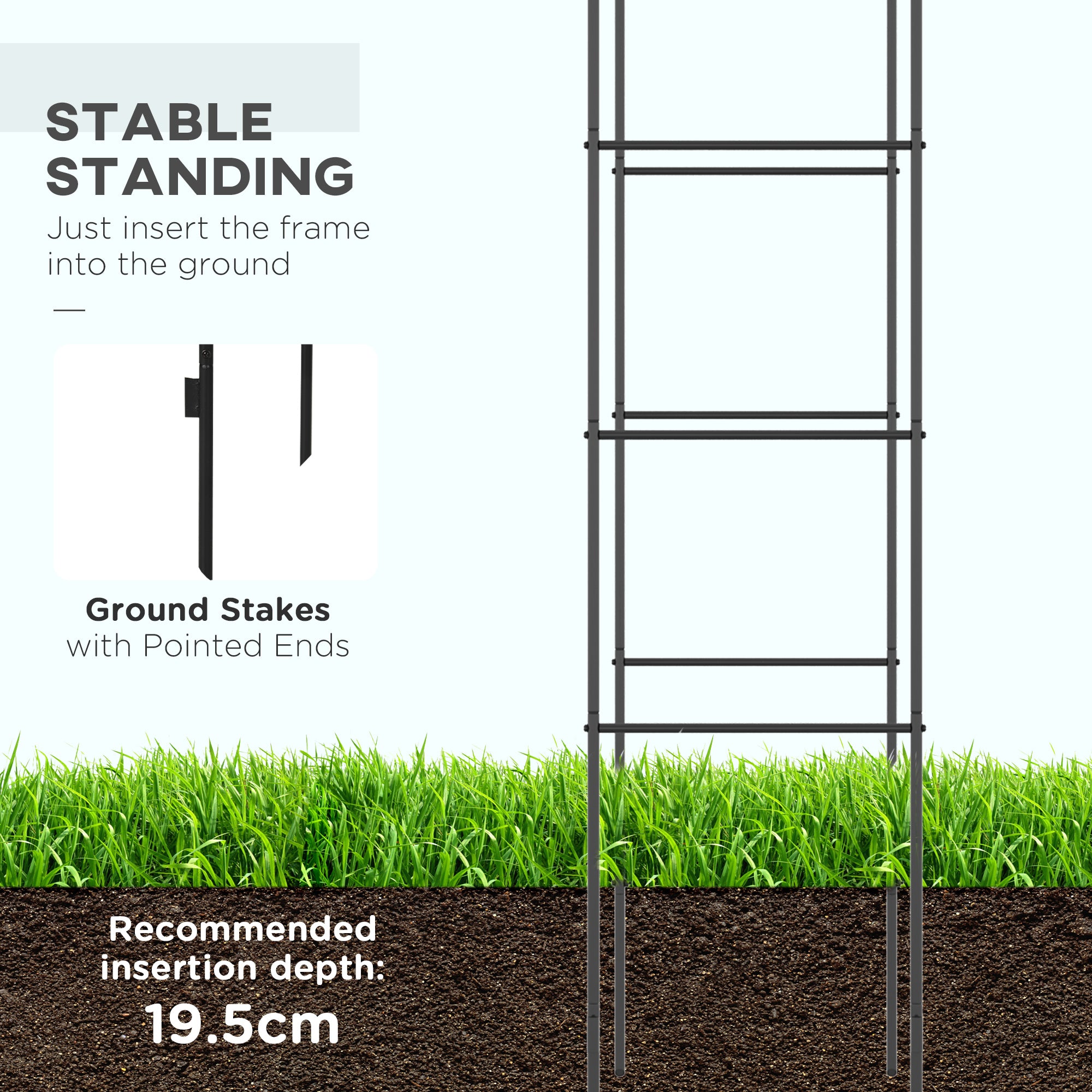 Outsunny Outdoor Garden Arch, Metal Garden Arbor for Climbing Plants, Roses, Vines, Wedding Arch for Outdoor, 140L x 40W x 240H cm, Black