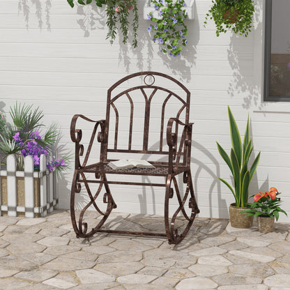 Outsunny Metal Single Chair 1 Seater Garden Outdoor Rocking Chair Vintage Style Bronze 