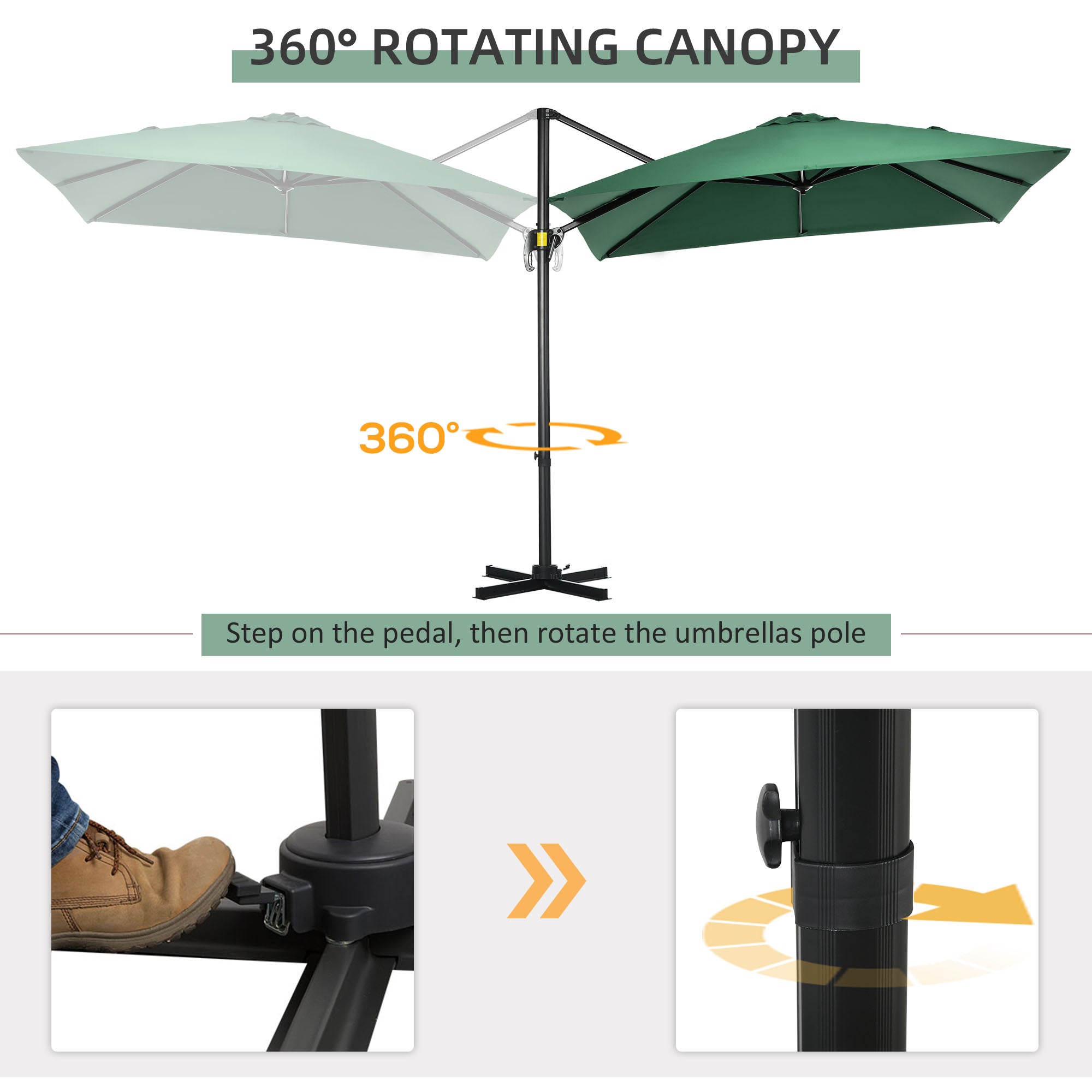 Outsunny Square Umbrella Parasol W/360\'c2\'b0 Rotation, 245Lx245Wx248H cm-Green