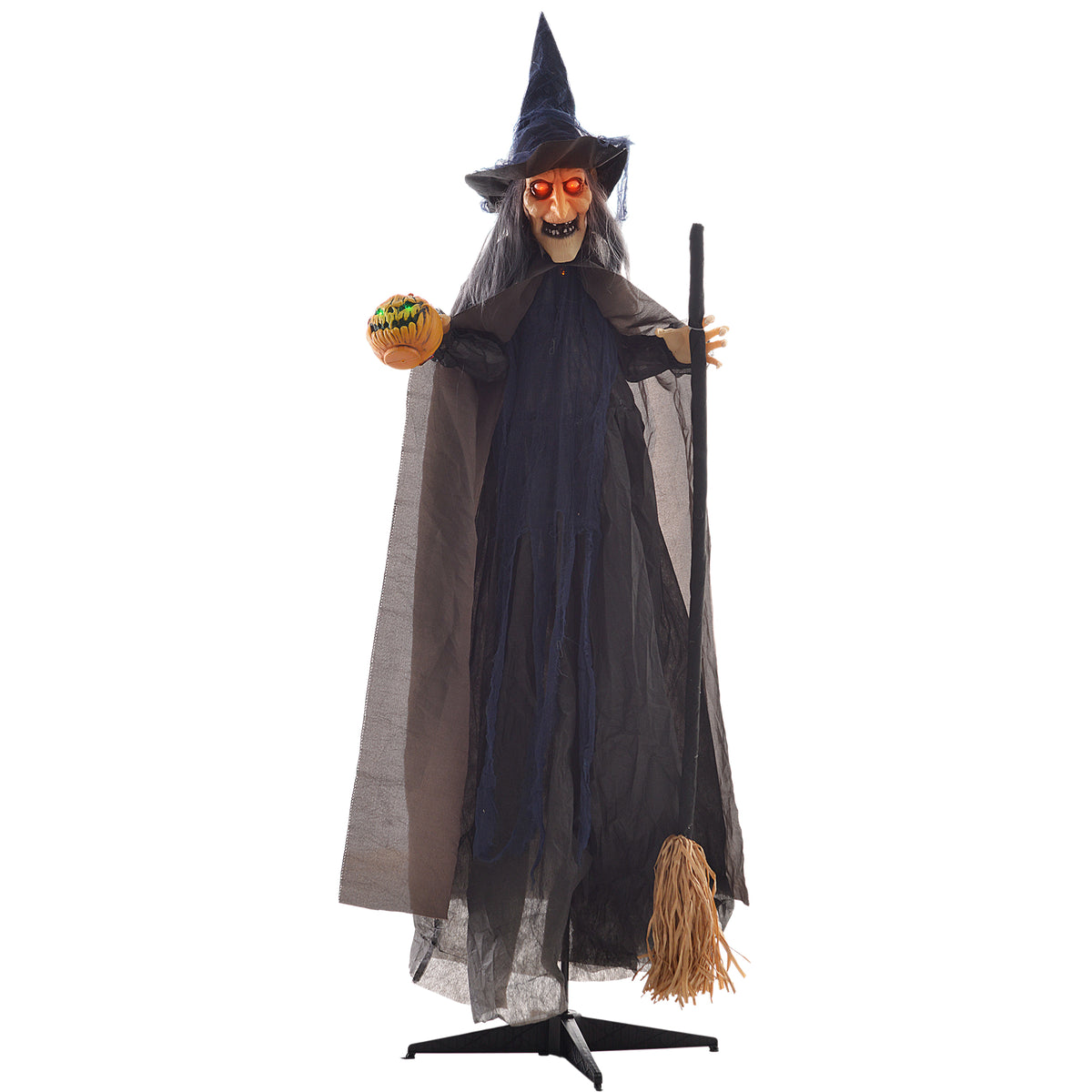HOMCOM 6'2" Witch with Broomstick Halloween Animatronic, with Glowing Eyes 