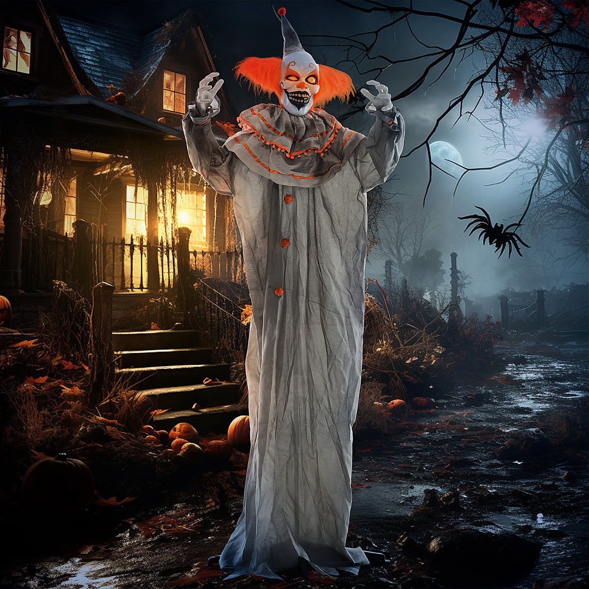 HOMCOM 6' Orange Clown Halloween Animatronic, with Glowing Eyes 