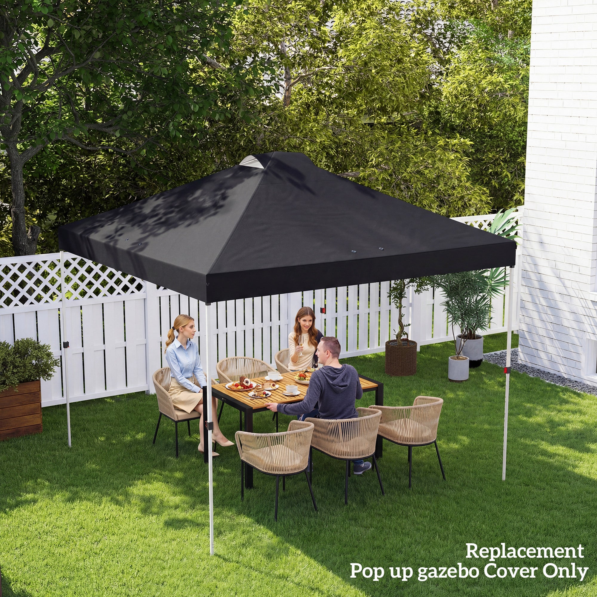 Outsunny gazebo roof replacement UV50+ Waterproof Pop Up Canopy Cover with 8 Drainage Holes 3 x 3 m Black 