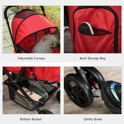 PawHut Pet Stroller Pushchair Foldable Travel Dog Cat Carriage w/ Reversible Handle Brake Basket 