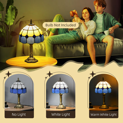 HOMCOM Handmade Stained Glass Table Lamp, Antique Bedside Lamp for Bedroom, Living room, Home, Nightstand, Decorative Night Light, Blue 