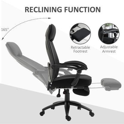 Vinsetto Office Chair with Footrest,High Back Swivel Desk Chair with Adjustable Height and Headrest for Home Office, Black 