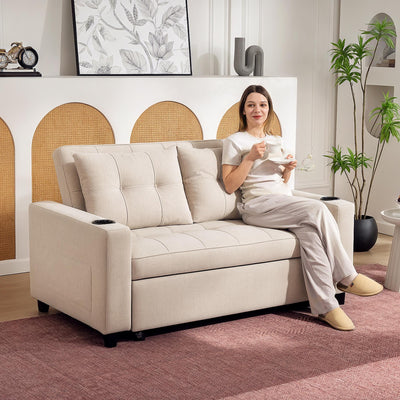 HOMCOM Two-Seater Pull-Out Sofa Bed - Beige 
