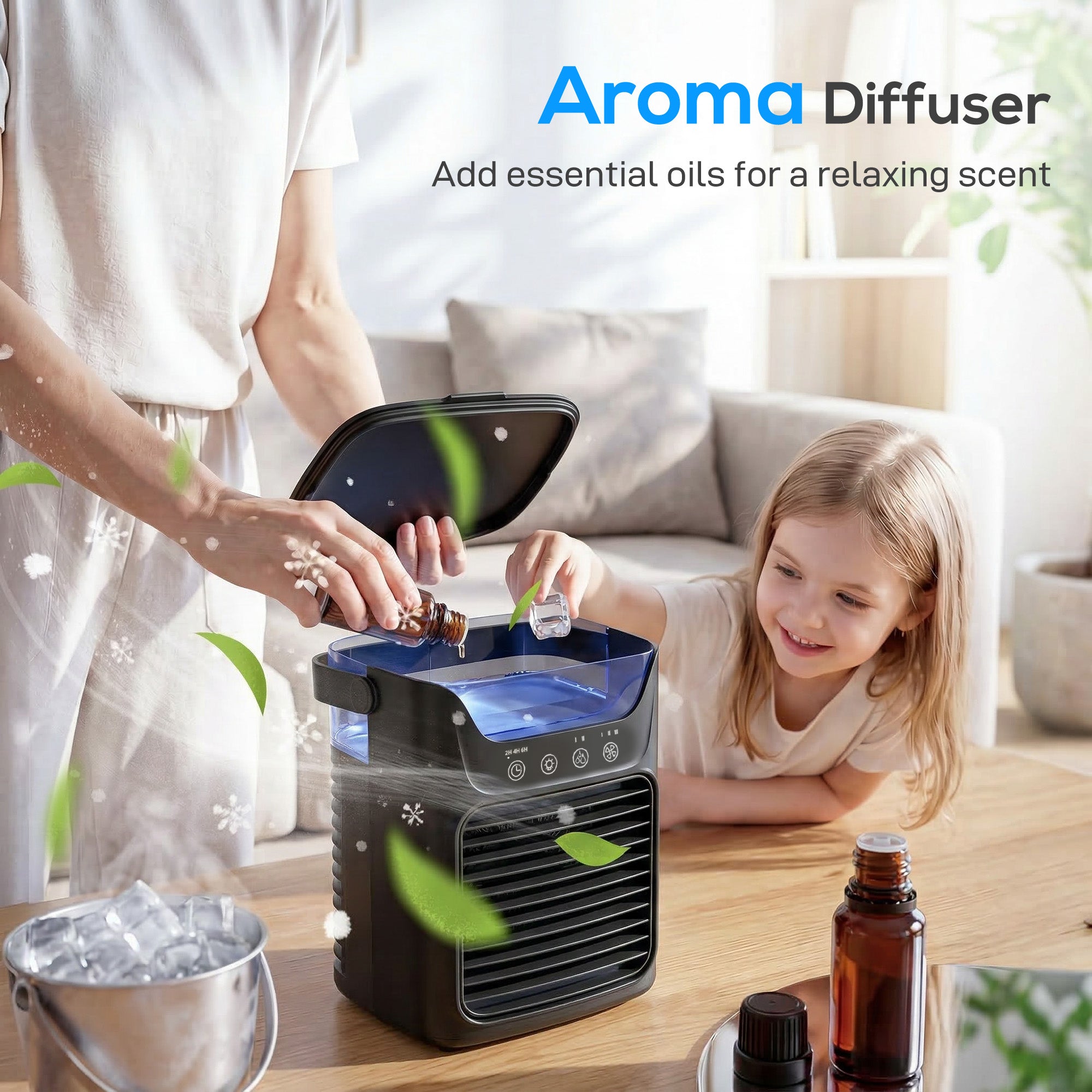 HOMCOM Air Cooler with Adjustable Head, Portable Air Conditioner with 3 Wind Speed, 2 Cool Mist, RGB Light, Black 
