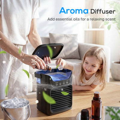 HOMCOM Air Cooler with Adjustable Head, Portable Air Conditioner with 3 Wind Speed, 2 Cool Mist, RGB Light, Black 