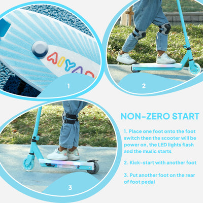 AIYAPLAY Electric Scooter for Kids Ages 4-7, with Auxiliary Rear Wheels, Flashing LED Light and Electric Brake, Kids Electric Scooter for Boys Girls, 6 KM/H & 8 KM, Blue 