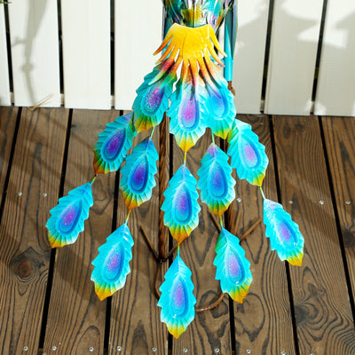 Outsunny Peacock Garden Statue, Standing Garden Ornament, Metal Garden Gift with Stakes for Patio Pond Landscape Decoration, Multi-Colour 