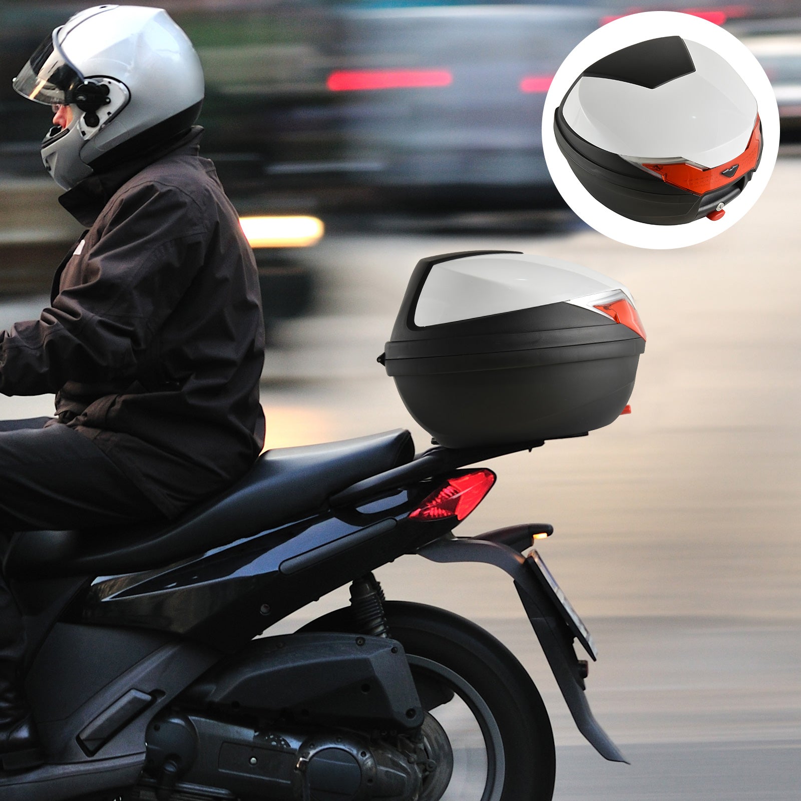HOMCOM 32L Motorcycle Tail box Helmet Top Case Motorbike Luggage Storage Trunk Carrier Mount Rack 