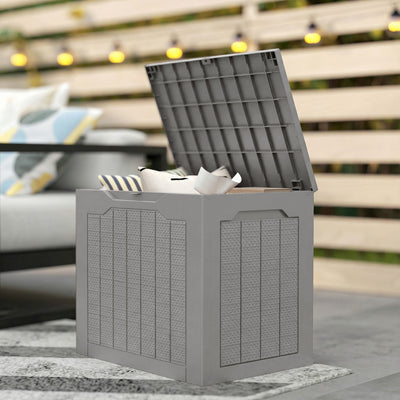 Outsunny 93L Plastic Garden Storage Box, Outdoor Storage Box with Handles, Waterproof Outdoor Storage Container, Khaki 