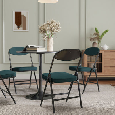 HOMCOM Set of Four Folding Corduroy Seat Chairs - Blue 
