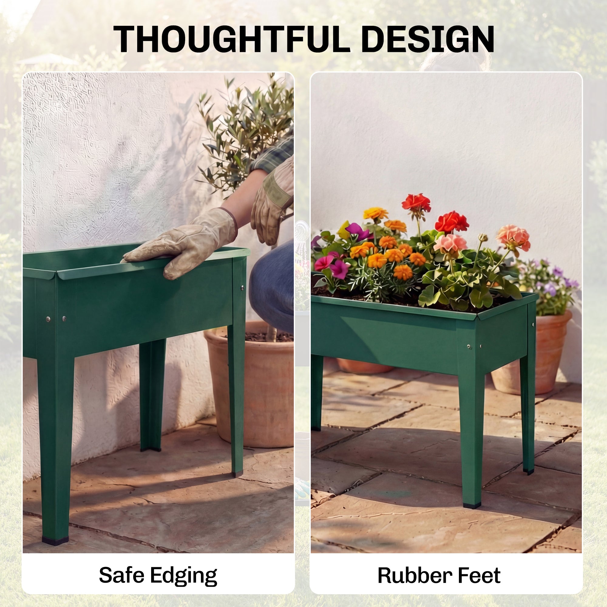 Outsunny Raised Planter, Metal Raised Garden Bed on Legs with Drainage Hole and Foot Covers, Green 