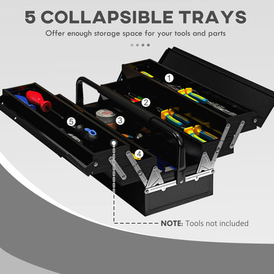 DURHAND 3 Tier Metal Toolbox, 5 Tray Professional Portable Tool Box with Carry Handle for Workshop, 45cmx20cmx34.5cm, Black 