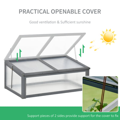 Outsunny Wooden Cold Frame, Small Polycarbonate Greenhouse for Plants with Openable & Tilted Top Cover, Grey, 100 x 65 x 40cm 