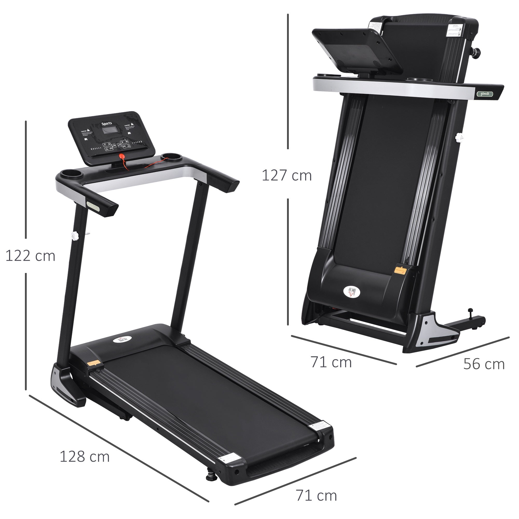 HOMCOM Folding Treadmill for Home Motorised Running Machine w/ LCD Display Black 