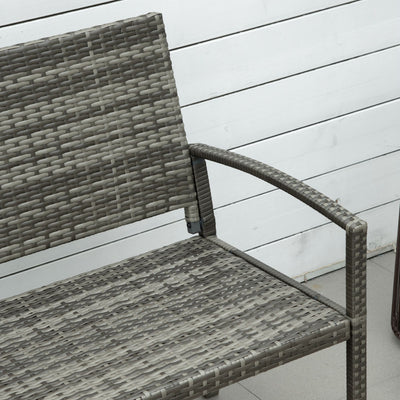 Outsunny 2 Seater Poly Rattan Garden Bench, All Weather Wicker Garden Loveseat, Outdoor Seating Bench with 240 Load Capacity, Backrest and Armrests for Patio, Terrace, Balcony, Grey 