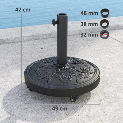 Outsunny Parasol Base, Umbrella Base with Wheels Cast Iron Effect, for Umbrella, Canopy, Weather Resistant, Black 
