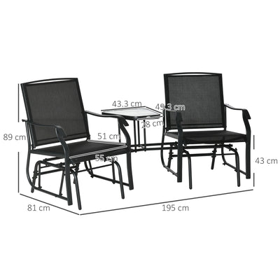 Outsunny Gliding Jack and Jill Seat, with Glass-Top Table - Black 