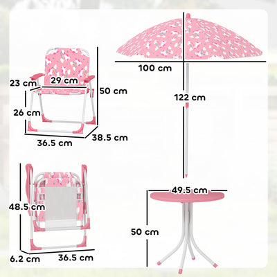 AIYAPLAY Kids Patio Table and Chair Set, Kids Garden Furniture with Umbrella, 4-Piece Bistro Set for Garden, Pink 