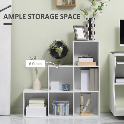 HOMCOM 3-tier Step 6 Cubes Storage Unit Particle Board Cabinet Bookcase Organiser Home Office Shelves - White 