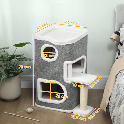 PawHut 75 cm Cat Tree, Cat Tower Condo for Indoor Cats with Scratching Post, Jumping Platform, Grey 