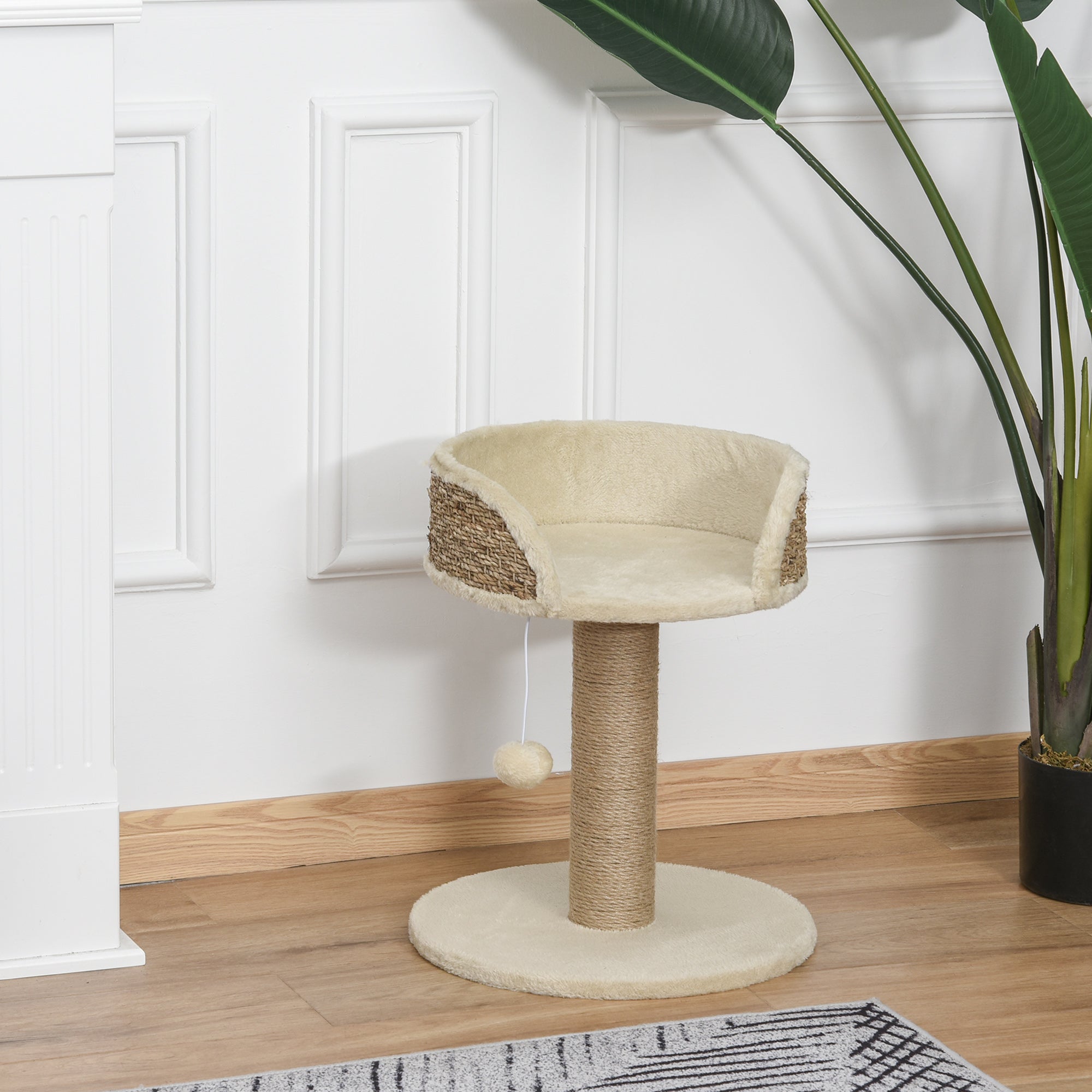 PawHut Cat Tree Cat Scratching Post for Indoor Cats Kitten Play Tower Activity Centre Climbing Stand with Dangling Ball Beige 