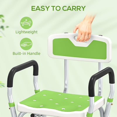 HOMCOM EVA Padded Shower Chair for the Elderly and Disabled, Height Adjustable Shower Stool with Back and Arms, 4 Suction Foot Pads, Green 