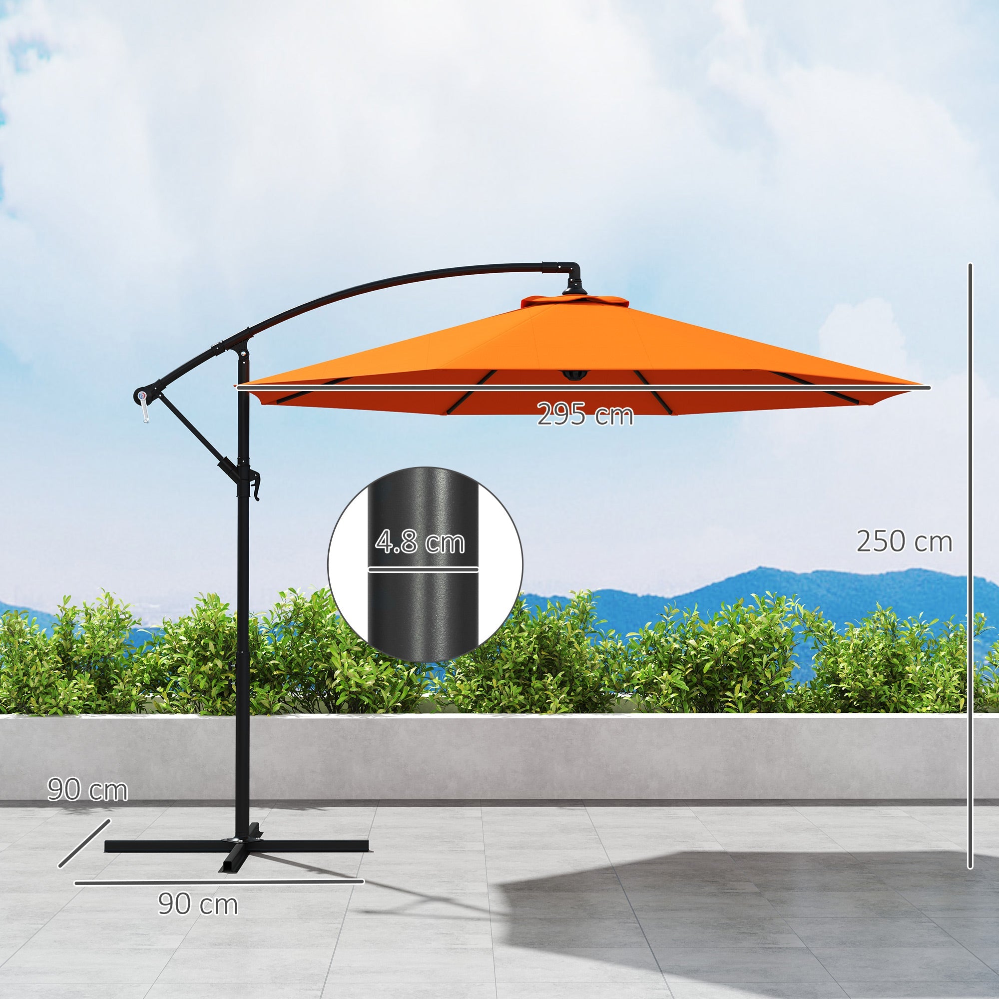 Outsunny 3(m) Overhanging Parasol, with Base - Orange 