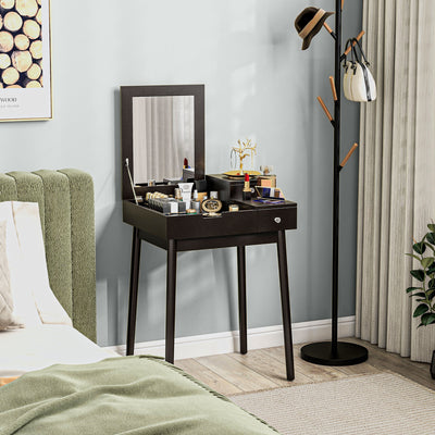 HOMCOM Dressing Table with Flip-up Mirror, Makeup Desk with 2 Drawers, Vanity Table Writing Desk for Bedroom Living Room, Black 