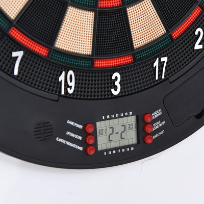 HOMCOM  Electronic Dartboard Set 26 Games and 185 Variations with 6 Darts and Cabinet to Stroage Multi-Game Option Ready-to-Play 