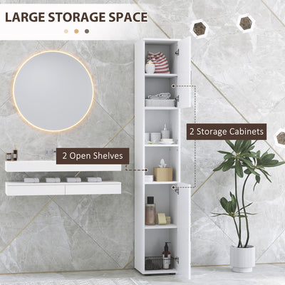 kleankin Line Embossed Tall Bathroom Storage Cabinet - White 