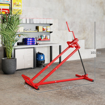 HOMCOM 400 kg Foldable Ride-On Mower Jack Lift, Adjustable Steel Lifting Device, for Lawn Mower, ATV, Red 