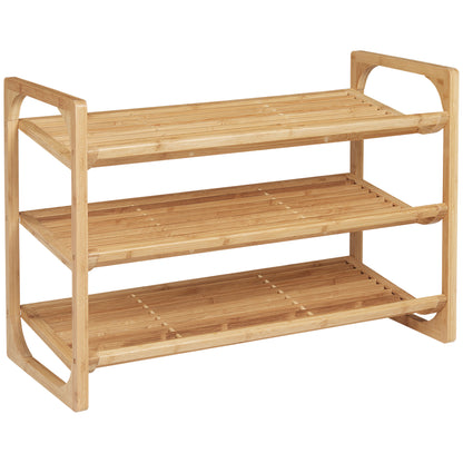 HOMCOM 3-Tier Shoe Rack, Bamboo Shoe Storage Organizer with Slatted Shelves, Free Standing Shoe Shelf Stand for 9 Pairs of Shoes for Entryway, Hallway, Natural 