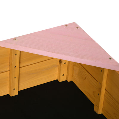 Outsunny Kids Wooden Sand Pit, Children Sandbox, with Four Seats, Non-Woven Fabric, for Gardens, Playgrounds 