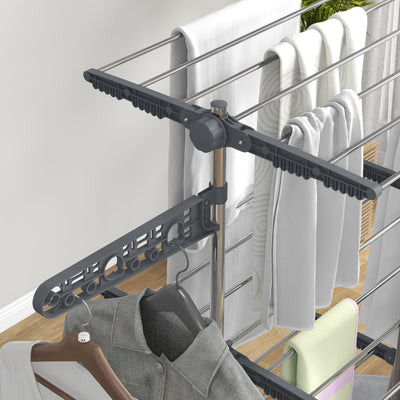 HOMCOM Three-Shelf Collapsing Clothes Horse, With Side Arms and Wheels - Grey 