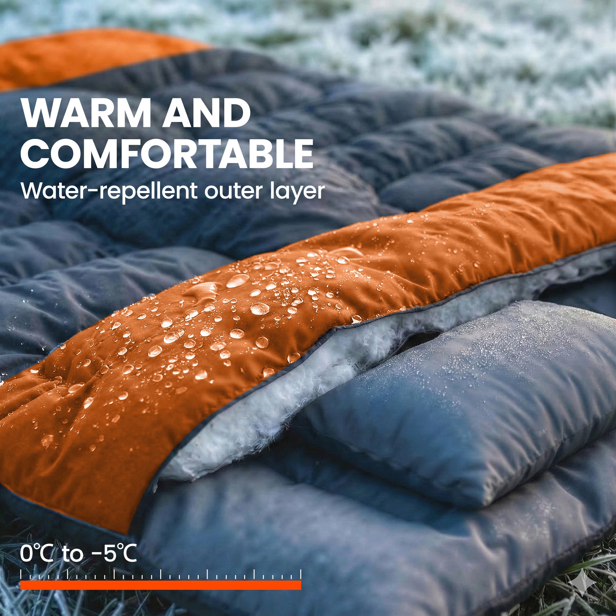 Outsunny Double Sleeping Bag with 2 Pillows, 220 x 160 cm Extra-Large Sleeping Bag for Adults, Grey and Orange 