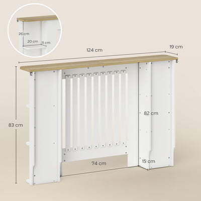 HOMCOM Radiator Cover with Open Storage Shelves, Vertical Slatted Cabinet Shelf Heater Cover for Living Room, Hallway, Medium, White 